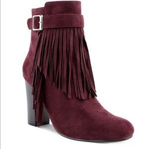 New Olivia Miller Women's Wakefield Fringe Ankle Booties Burgundy Sz. 11
